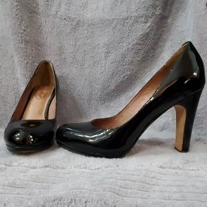 Corso Como Black Patent Leather Block Heel Pumps